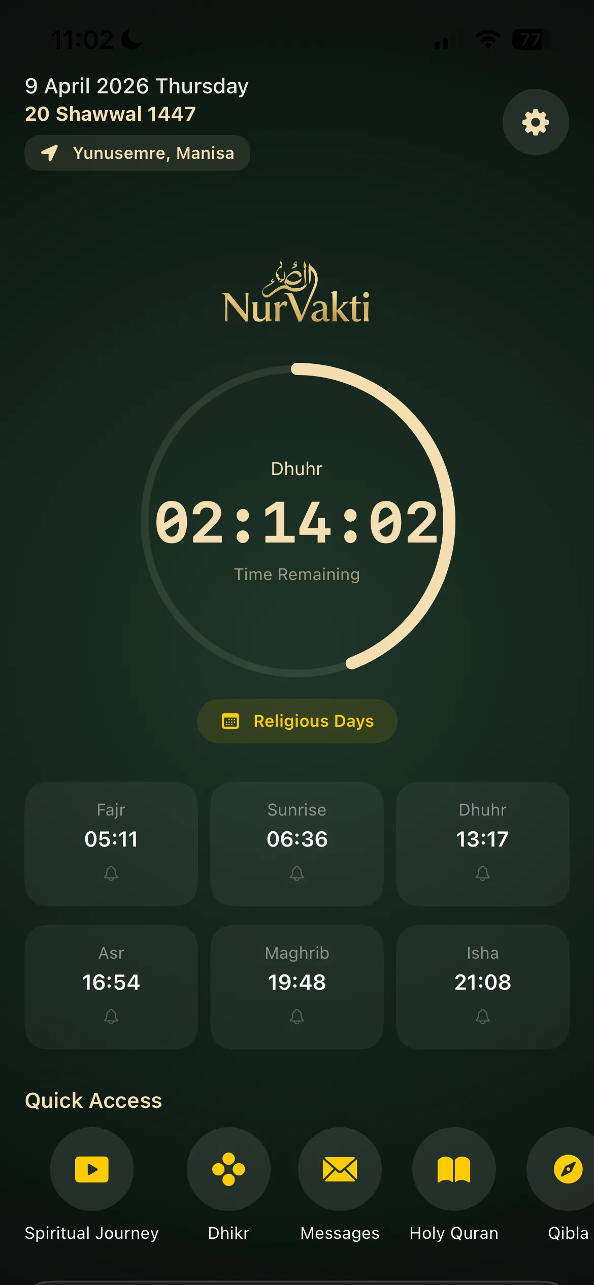 Nur Vakti Home Screen