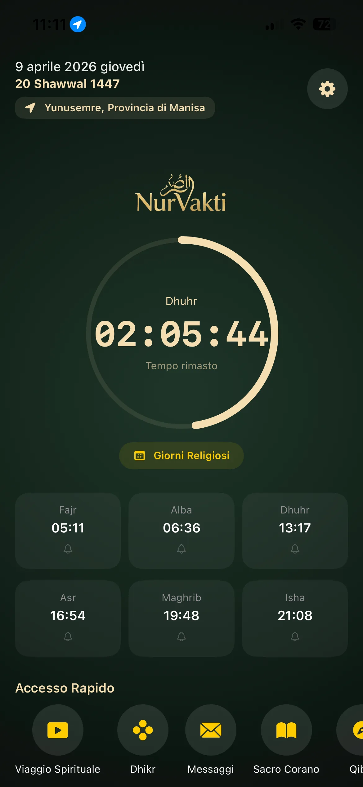 Nur Vakti Home Screen