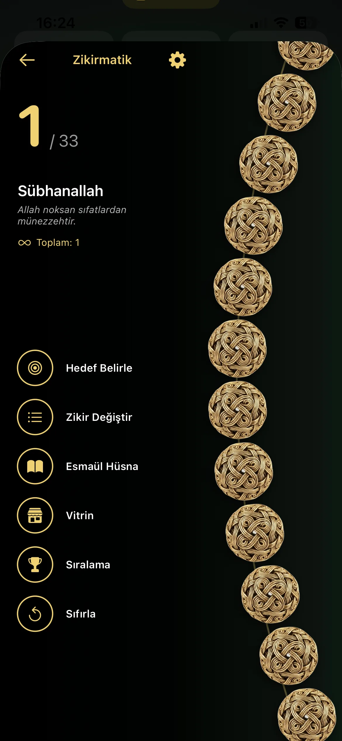 Nur Vakti zikirmatik ekranı